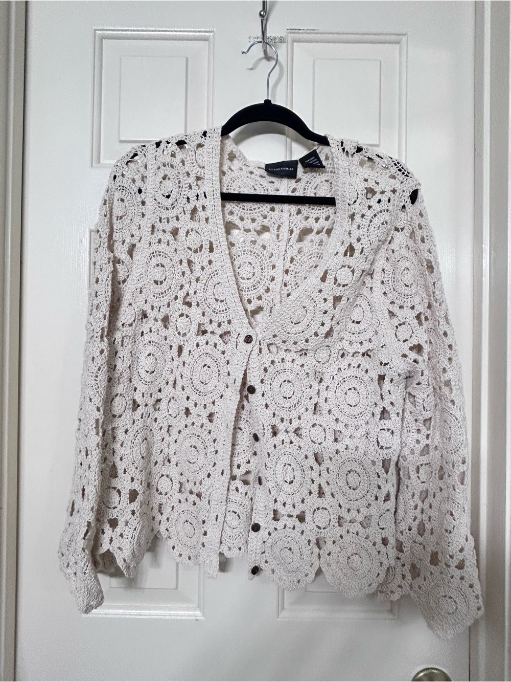 Crochet Lace Button-Front Cardigan Sweater in Cream